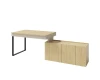 Moderner Winkelschreibtisch aus hellem Holz mit viel Stauraum im passenden Unterschrank für das Home Office.