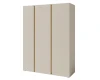 Eleganter 3-türiger Kleiderschrank in Beige mit vertikalen Holz-Akzenten.
