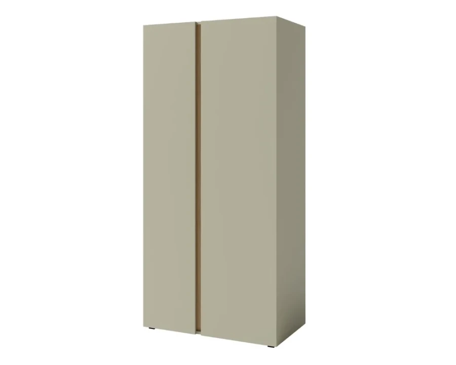 Moderner Kleiderschrank in Beige mit elegantem Holzakzent für das Schlafzimmer.