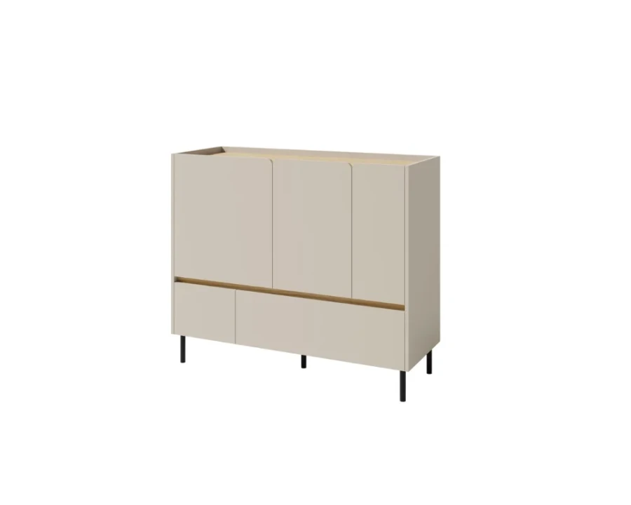 Stilvolles beige Sideboard mit schwarzen Metallbeinen und viel Stauraum für das Wohnzimmer.