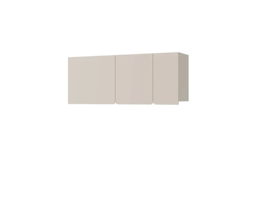 Schlichter Hängeschrank mit drei grifflosen Türen in hellem Beige für das moderne Büro.