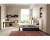 Modernes Jugendzimmer-Set Sorento in Beige und Blau mit Bett, Schreibtisch und Kleiderschrank.