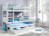 Weißes Funktionsbett mit drei Schlafplätzen und Ausziehbett für das Kinderzimmer.
