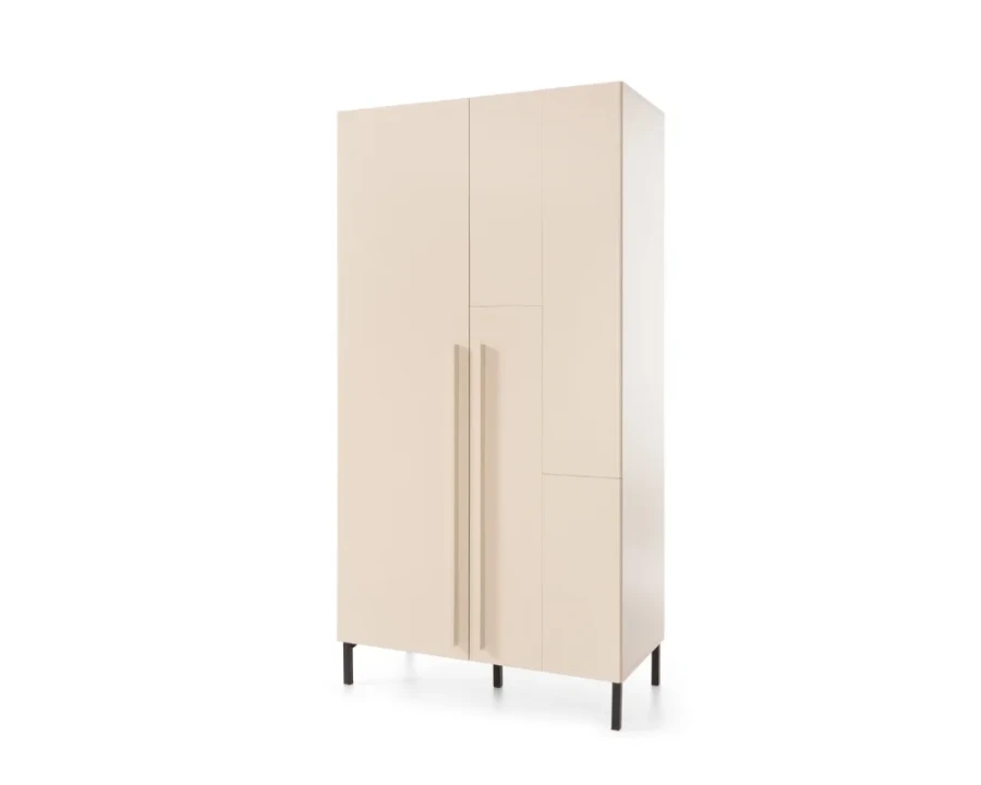 Hoher beiger 2-türiger Kleiderschrank aus der Sorento Möbelkollektion mit schlanken schwarzen Füßen.