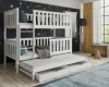 White solid wood bunk bed with third pull-out bed and practical drawers in the children's room.
