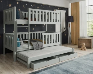 LUKAS 90x200 Aschgrau Etagenbett Ausziehbett für 3 Kinder mit Schubladen Deine Möbel