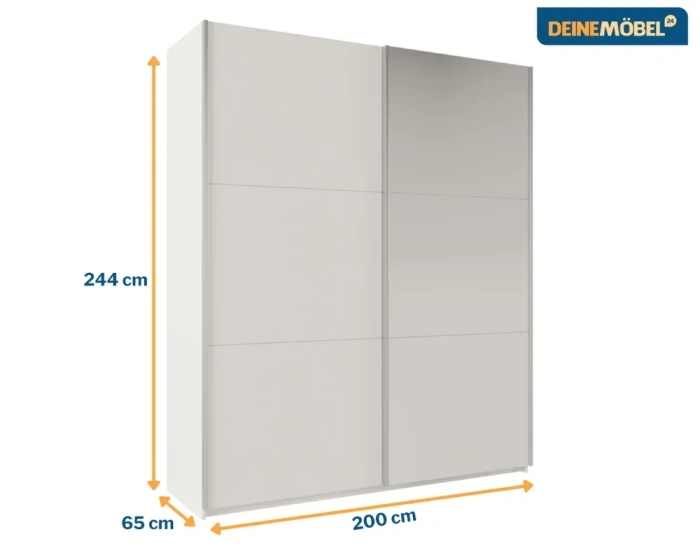 Weißer Schwebetürenschrank für das Schlafzimmer. Maße: 244 x 200 x 65 cm.