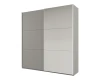 Zweitüriger Kleiderschrank mit grauen und hellgrauen Fronten in minimalistischem Design.