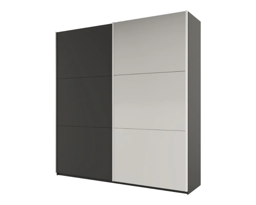 Großer Schwebetürenschrank in Weiß und Anthrazit, modernes Design für viel Stauraum.