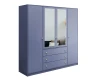 Fliederfarbener 4-türiger Kleiderschrank mit 2 Spiegeltüren, 3 Schubladen und goldenen Akzenten.
