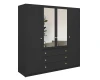Anthrazitfarbener Kleiderschrank mit Spiegeln und Goldgriffen.