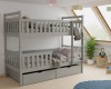 Modern grey bunk bed for children with ladder and drawers, ideal for small rooms.