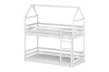 White children's bunk bed in house look with ladder and fall protection.
