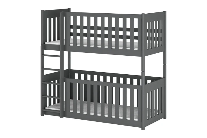 Stabiles Etagenbett in Graphitgrau mit Leiter und hohem Rausfallschutz auf beiden Ebenen, modernes Design.