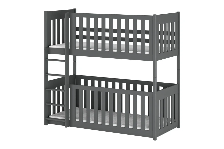 Stable bunk bed in graphite grey with ladder and high fall protection on both levels, modern design.