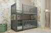 Cosy children's room with grey bunk bed, playful animal wallpaper, and secure fall protection.