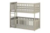 Modern stapelbed in beige van massief hout met veiligheidshekje.