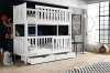 Weißes Etagenbett mit zwei Schubladen im Weltraum-Kinderzimmer.