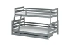 Grijs houten stapelbed met twee laden en een ladder voor de kinderkamer.
