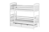 White wooden bunk bed for children with ladder and practical bed drawers.