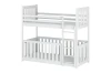 White bunk bed made of solid wood with ladder and guard rail, stable high bed for the children's room.
