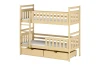 Solid wood bunk bed in natural colours with ladder and two pull-out drawers.