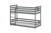 Graphite grey bunk bed made of solid wood including two mattresses on a white background.