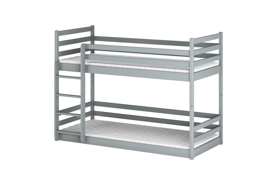 Modern grey bunk bed made of wood, isolated on a white background for the children's room.