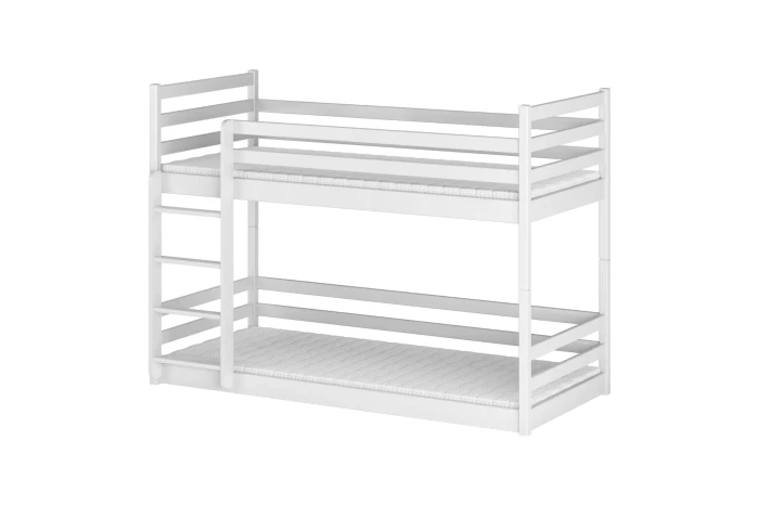 Weißes Etagenbett aus Holz für das Kinderzimmer, stabil und modern.