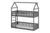 Modern grijs stapelbed in de vorm van een huis voor de kinderkamer op een witte achtergrond.