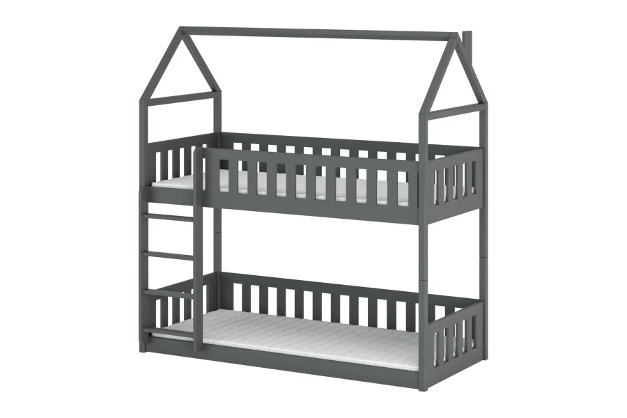 Modern grey house-shaped bunk bed for the children's room on a white background.