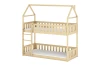 Two-storey house bed made of natural pine for children with stable rails and ladder.