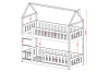 Technical drawing with dimensions for the children's bunk bed in house shape.