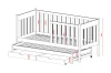 Maßzeichnung für Funktionsbett mit Rausfallschutz, Ausziehbett und Schubladen zur Detailansicht.