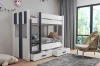 Einrichtungsbeispiel für ein Kinderzimmer mit einem modernen Etagenbett in Weiß und Anthrazit.