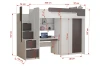 Maße für ein modernes Hochbett in Grau-Weiß mit Schreibtisch, Schrank und Treppen-Stauraum.