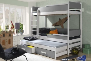 CONNOR 90x200 Weiß + Grau Etagenbett Ausziehbett mit Schubladen Deine Möbel