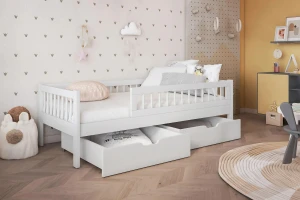 FINN 90x200 Weiß Einzelbett Kinderbett aus Massivholz mit Schubladen Deine Möbel