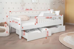 FINN 90x200 Weiß Einzelbett Kinderbett aus Massivholz mit Schubladen Deine Möbel