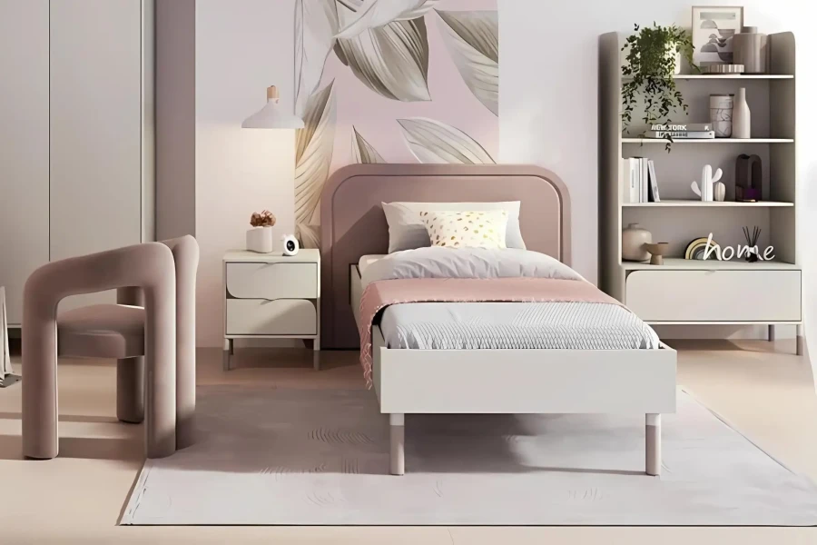Modernes Kinderbett in Rosa und Weiß in einem gemütlich eingerichteten Jugendzimmer.