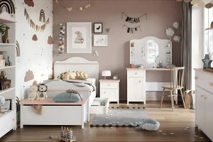 L-LU08 90x200 Weiß + Pink Kinderbett Jugendbett Einzelbett Deine Möbel