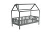 Kinderhausbett in Grau mit Rausfallschutz und zwei Eingängen - Modernes Holzbett für das Kinderzimmer.