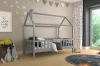 Graues Hausbett aus Holz für Kinder mit Rausfallschutz in modernem Kinderzimmer.