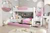 Rosa-weißes Hochbett für Mädchen im modern eingerichteten Kinderzimmer mit Treppenregal.