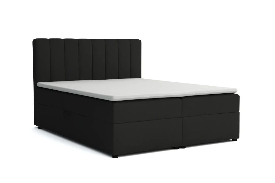 Anthrazitfarbenes Boxspringbett mit Bettkasten und gestepptem Kopfteil