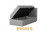 Graues Einzelbett mit seitlich nach rechts öffnendem Bettkasten.