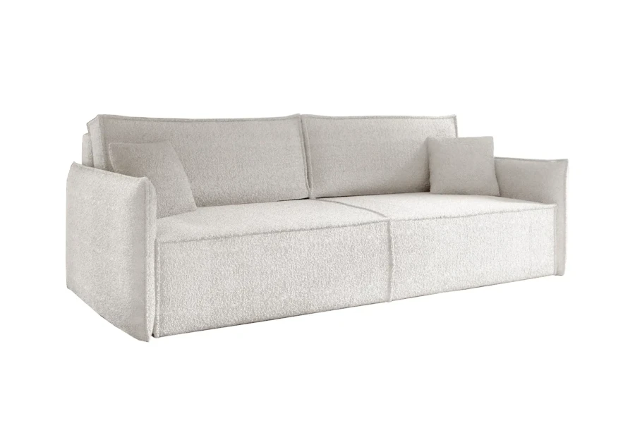 Elegantes Sofa Lila in Creme-Weiß, modernes Design mit weichem Strukturstoff.