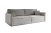Graues strukturiertes Sofa mit schmalen Armlehnen und zwei Zierkissen auf weißem Hintergrund.