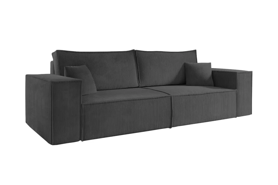 Dunkelgraues Cordsofa Pedro mit großzügiger Sitzfläche und breiten Armlehnen in moderner Optik.