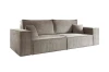 Modernes 3-Sitzer Cordsofa in Taupe, perspektivische Frontansicht.